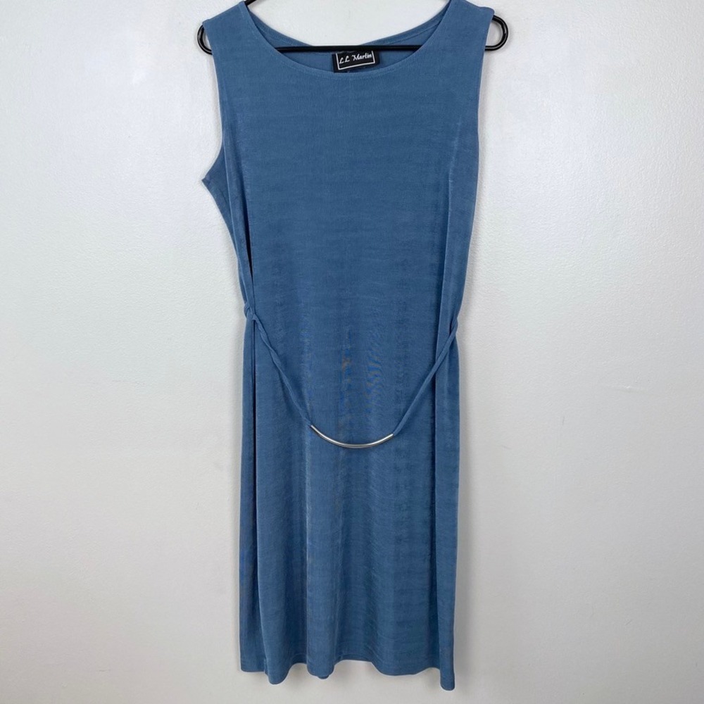 L.L.‎ Martin Y2K Shift Dress Light Blue Slinky Retro Min Sleeveless Dress 14M